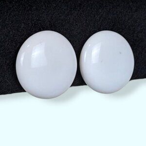 V. White Milk Glass Cabochon Earrings
